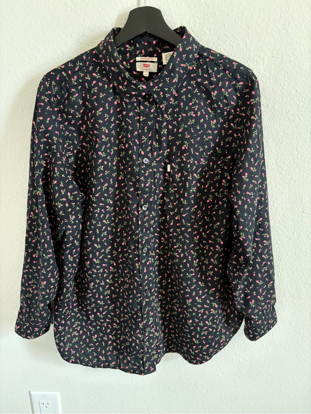 Levi's Women's Boyfriend Shirt Black Floral Relaxed Fit size 1X